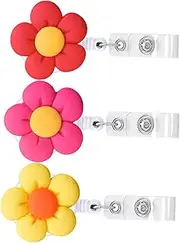COMPUKAS 3Pcs Cute Flower Shaped Badge Holder with Retractable Clip Multi Function Id Card Holders for Nurses Office Workers and Students and Lightweight Design