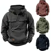 Men's Hoodie Quarter Zip Hoodie Tactical Hoodie Tactical Wine Red Black Wine Army Green Navy Blue Hooded Plain Tactical Sports Outdoor Daily Streetwear Cool C