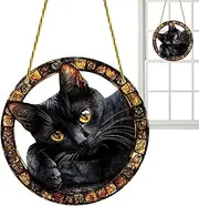 Rainbow Maker Black Cat Sun Catchers, Animal Eyes Art for, Beautiful Cat Art Sign for Indoor Corridors, Living Room, Bedroom and Window Decor Black Cat Sun Catchers