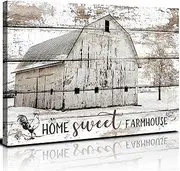 Barn Wall Art Farmhouse Pictures Wall Decor Rustic Barn Pictures Wall Art for Kitchen Living Room Cabin Home Decor Sweet Home Sign Poster Vintage Old White Barn Painting Artwork Decorations 12x16"
