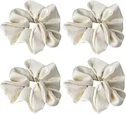 4 Pack Soft Bright Silk Satin Sleep Hair Scrunchies Ponytails Holder Curls Elastic Hair Bands Ties Hair Accessories Wrist Band for Women Curly Hair Bun (Apricot, One size)