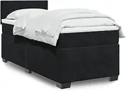 vidaXL Black Velvet Box Spring Bed with Mattress & Topper - King Single Bed with Pocket Spring Mattress, Bedroom Use - 203x107 cm