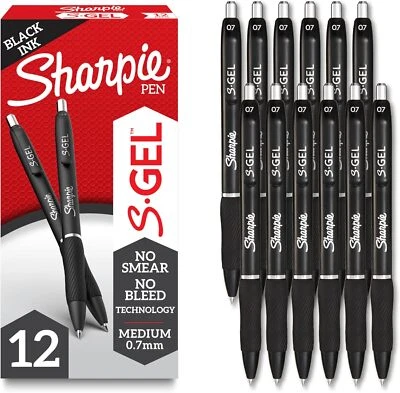 Sharpie S-Gel Pens 12ct – 0.7mm Black Ink, Black Barrel, Smooth Writing