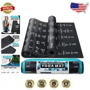 Instructional Yoga Mat with Printed Poses & Carrying Strap - Non-Slip 68"x24"