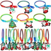 24 Pieces Christmas Zipper Bracelets Fidget Toys Bulk Neon Color Friendship