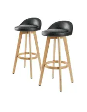 [La Bella] Leila Leather Wooden Bar Stool 2 Set in Black