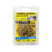 Zenith 8G x 50mm Brass Plated Hinge-Long Thread Countersunk Head Screws 50 Pack