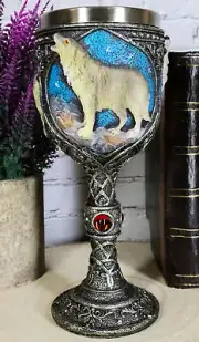 Ebros Howling Gray Wolf In Starry Night Wine Goblet With Celtic Knotwork 7oz