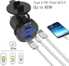 USB Car Charger Dual QC3.0+PD Port With Voltmeter Outlet Socket for 12V Boat Car