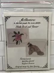 Cross-Stitch Pattern State Bird & Flower Of Pennsylvania Ruffed Grouse/Mountain