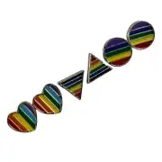 Set of Three Stud Earrings Rainbow Enamel Pride Heart
