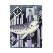 Velveteen Plush Blanket Art Deco Narwhal Geometric Vintage Style Whale Decor