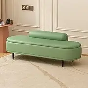 Portable Storage Modern Faux Leather Ottoman Storage Bench with Lumbar Pillow Entryway Seat Box for Living Room End of Bed Footrest Stool Green (80cm)