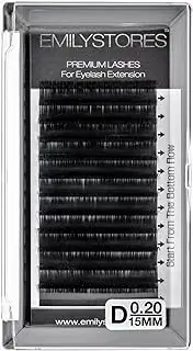 EMILYSTORES Eyelash Extensions 0.20mm Thickness D Curl Length 15mm Silk Mink Fake Eye Lashes in One Tray