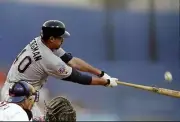 Pitcher Sean Bergman San Diego Padres swings at the ball the Los A- Old Photo