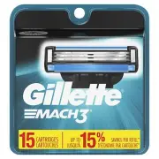 Gillette Mach 3 Men's Razor Blade Refills Cartridges Lubrication Strip 15 Count
