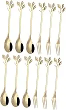 Zerodeko 12pcs Stainless Steel Dessert Spoon and Fork Set Elegant Leaf Design for Appetizers Cakes and Coffee Stirring for Home Bistro and Parties