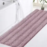Smarcute Chenille Bath Mat Non Slip Bath Mat for Bathroom Extra Thick Soft Striped Bath Rug Water Absorbent Shag Carpet for Bathroom - (1 Piece - 119cm x 43cm) Mauve