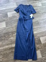 Aidan Mattox Womens Navy Surplice Maxi Formal Evening Dress Gown Size 6 $495msrp