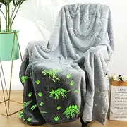 OPLOJUEAEW Glow in The Dark Blanket for Kids Dinosaur Blanket for Boys Fluorescent Toddler Blanket Dinosaur Gifts for Boys Soft Fleece Blanket Throw Birthday Gifts (Dinosaur, 60""X80"")