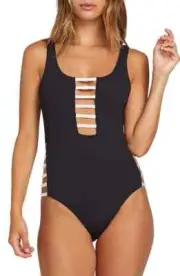 Volcom Simply Rib One-Piece Black Women's Swimsuit Size XL L27102