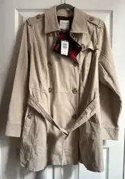 Torrid 1X Belted Beige Trench Jacket with Red Plaid Flannel Lining NWT