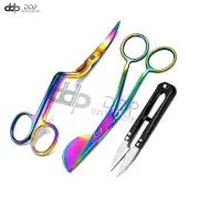 Multi Color 6" Double Bent Curved & Applique Duckbill Scissors With Thread BLK