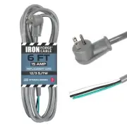 Flat Plug Power Cable with Open End - 12/3 6 Ft Gray Appliance Extension Cord...