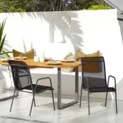 Stylish Black Steel Textilene Garden Chairs Set of 2 Outdoor Furniture