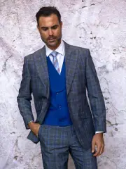 NWT 40R MENS SAPPHIRE 2 BUTTON 3PC COMPOSE SUIT DB VEST,MODERN FIT, 2 SIDE VENT