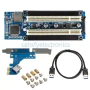 1PCS PCI-E Express X1 to Dual PCI Riser Extend Adapter Card With USB 3.0 Cable