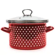 Red Polka Dot Enamel Stockpot. Durable Enamelware Enameled Pot Cooking Stock Pot