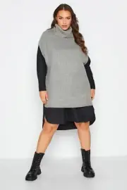 Plus Size 26/28 & 30/32 YOURS Grey Ribbed Knit Tabard Vest Top - BRAND NEW