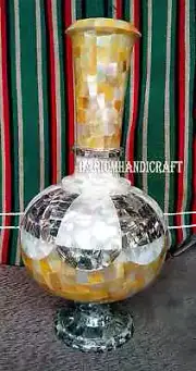 12" Marble Flower Vase Mother of Pearl Paua Shell Mosaic Inlay Decor Gifts H2826