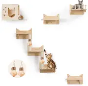 9-Piece Wall-Mounted Cat Shelves Set, Cat House, Lookout Tower, 2 Sisal Scratchi