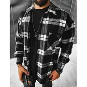 Men's Shirt Flannel Shirt Plaid Shirt Button Up Shirt Overshirt Shacket Plaid / Check Outdoor Daily Wear Black Long Sleeve Lapel Spring Fall Clothing Apparel