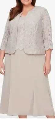 Alex Evenings Taupe Two Piece Dress Size 18 Retail $239