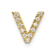 14K Yellow Gold Real Diamond Initial V Charm
