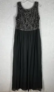Adrianna Papell Dress Gown 14W Black Sequin Whimsy Fairy Goth Maxi Formal Prom