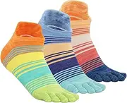 [OrrinSports] Toe Socks for Men Women Striped Running Socks Cotton Ankle Five Finger Socks