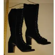 Carlos Santana Womens NEW w/Tags & Box Tall Open Toe Black Faux Suede Boots-sz10