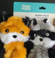 Zippy Paws Skinny Peltz, 2 Squeaky Soft Plush Large Dog Toys, Fox, Raccoon