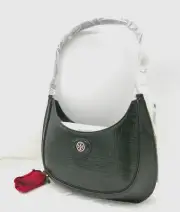 AUTH NWT Tory Burch Robinson Crosshatched Convertible Crescent Bag In Evergreen