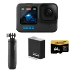 【GOPRO】HERO12 BLACK 輕旅自拍套組 (HERO12單機+SHORTY迷你延長桿+腳架+ENDURO原廠充電電池+64G記憶卡)