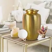 Large Funeral Urn for Human Ashes - 10 Inch Gold Decorative Cremation Urn With Elegant Finish - Engraved Beautiful Urn for Your Loved One's Remains