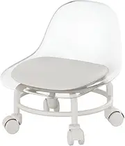 Low Rolling Stool, 360 Degree Rotating Rolling Stool and Backrest, Movable Swivel Stool with Universal Caster Wheels, Durable Small Chair for Cleaning Shop (White)