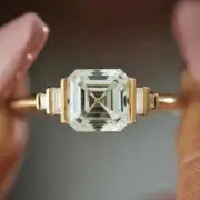 2Ct Asscher Cut Lab-Created Diamond Women Engagement Ring 14k Yellow Gold Plated