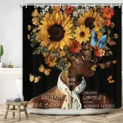 African American Shower Curtains Vintage Sunflower Flower Black 70X70, Yellow