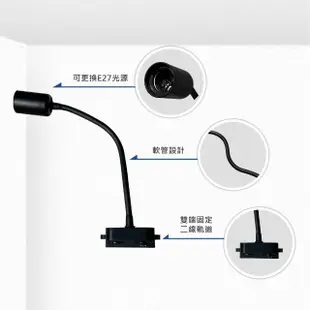 【E極亮】LED E27 蛇管軌道燈 投射燈 空台-2入組(LED E27 軌道投射燈)