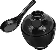 MOLUCKFU Japanese Style Miso Soup Bowl Lid Serving Spoon Ramen Noodle Bowl for Soup Snacks Set of 2